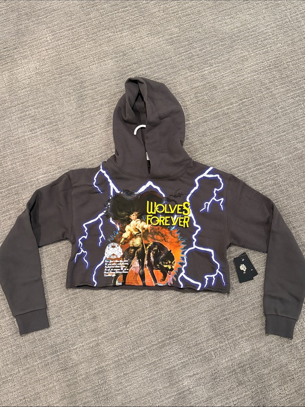 Darc Sport Cropped Wolves Forever Hoodie - Dark Gray with Purple Lightning